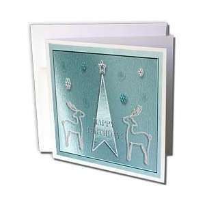  Christmas Design   Reindeer on Blue Happy Birthday   Greeting Cards 