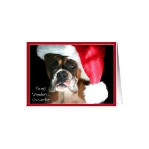  Merry Christmas Co worker Boxer in Santa Hat Card Health 
