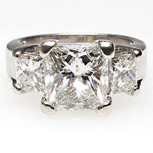Estate Three Stone Princess Cut Diamond Engagement Ring Solid Platinum 