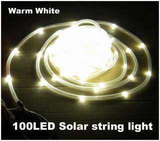 Outdoor Solar Rope 100LED Warm White String Garden Light In/Out WHITE 