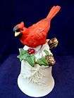Gorgeous Winter Cardinal Porcelain Bell with Holly & Pi