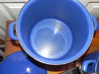   8qt Enamelware BLUE & White SPECKLE Stock Pot Double Boiler  