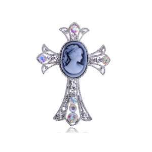   Lady Cameo AB CLR Crystal Rhinestone Cross Frame Pin Brooch Jewelry