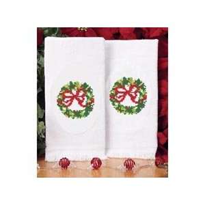   Wreath Terry Towel Pair Stamped Cross Stitch Kit