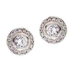  Round Cubic Zirconia Diamond Sterling Silver Stud Earrings 