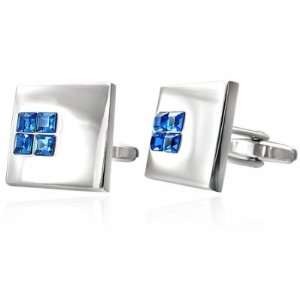  Mens Square Gemstone Cuff Links in Stainless Steel 