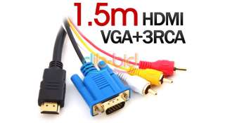 Gold HDTV HDMI to VGA HD15 3 RCA Adapter Cable 5ft 1.5M  
