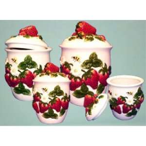  Canister Set 4 Strawberries Decor Food Storage Canisters Set Coffee 