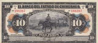 Banco de Mexico $ 10 Pesos El Banco del Estado de Chihuahua 1913 