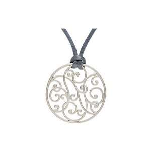  Diamond Scroll Circle Necklace on Gray Satin Cord Jewelry