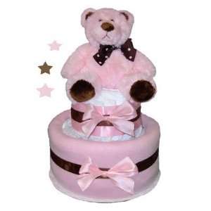 Tumbleweed Babies 1183022 Baby Bear Diaper Cake In Pink  2 Tier  Girl