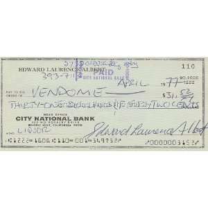 EDDIE ALBERT HAND SIGNED CHECK AUTOGRAPHED GREEN ACRES