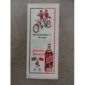 Johnnie Walker Scotch whisky ,Vintage 40s print ad (bicycle built for 