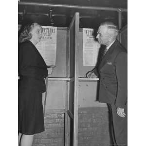   Margaret Truman Before Casting Ballots in Voting Booth Stretched