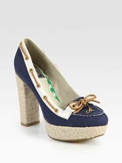 Milly   Canvas and Patent Leather Espadrille Boat Pumps