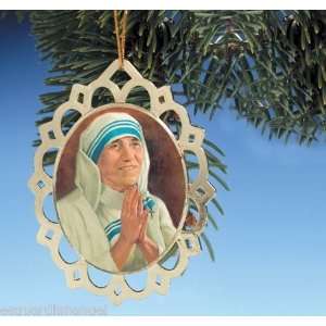Mother Teresa Brass Medal 3 1/2 Inches High Christmas Ornament with 