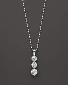 Diamond Three Stone Pendant Necklace in 18 Kt. White Gold, 1.5 ct. t.w 