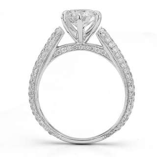 66 Carat Round Pave Diamond Engagement Ring 18k White Gold EGL G VS 