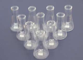 Lot 10 ERLENMEYER FLASKS 10ml Miniature Pyrex Lab Glass  