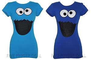 NEW COOKIE MONSTER FITTED T SHIRT CUTE WOMENS JR STYLE  