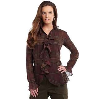 Chaps Autumnal Colors Plaid Georgette Blouse