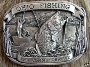 Vintage Ohio Fishing Fish Angler Fisherman Belt Buckle  