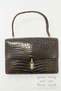 Gucci Vintage Brown Patent Crocodile Flap Handbag  