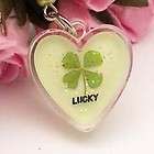 Strap Green Heart Glow 4 Leaf Clover Cell Phone Charm