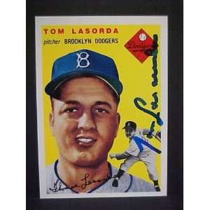 Tommy Lasorda Brooklyn Dodgers #132 1954 Topps Archives Signed 