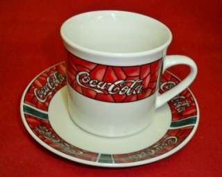 Gibson Coca Cola Stained Glass Design Cup and Saucer EC  