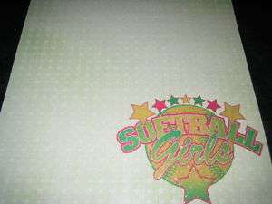 Scrapbook Paper 12x12 Girls Softball Glitter Paper  