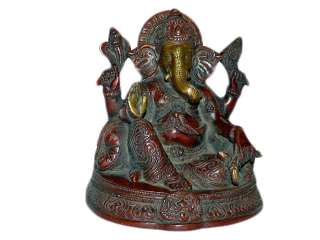 Hindu God Ganesha Vinayak Brass Sculpture Seated In Royal Chowki 7 