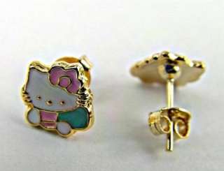 Set Earrings Gold 18k GF Hello Kitty Bracelet Girl Childs Kids Pink 