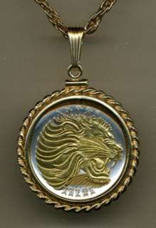 Gold on Silver Coin Ethiopian 50 cent Lion Necklace  