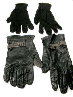 Vintage US Army BLACK LEATHER GLOVES w/COTTON INSERTS  