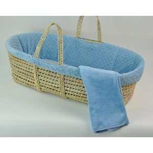  Blue Dimple Velour Moses Basket Set Baby