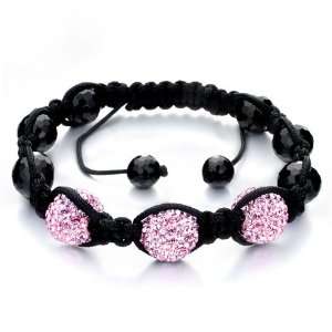  Triple Pink Disco Ball Rhinestone Adjustable Bracelet Gift 