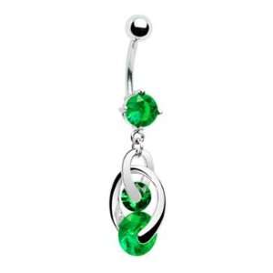   Double Gem entangled Dangle Belly button Navel Ring 14 gauge Jewelry