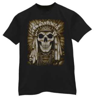 Native American Indian Skull Head dress Feathers Tshirt  