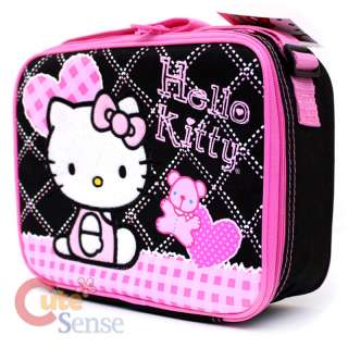 Sanrio Hello Kitty School Lunch Bag / Snack Box Love Teddy Bear Black 