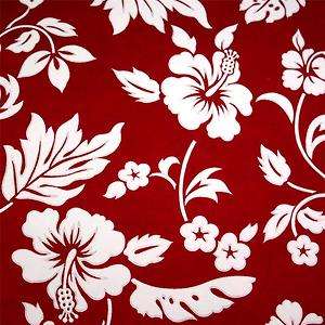   Hawaiian Print Cotton Fabric, Red Hibiscus Flowers on White, FQs