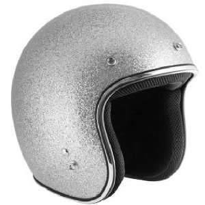   Silver Mega Flake Open Face Motorcycle Helmet Sz M