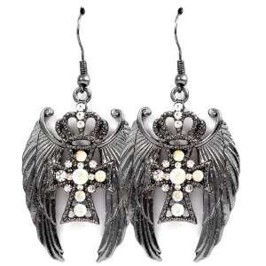   Angel Wings with Cross and Crown Fashion Earrings 