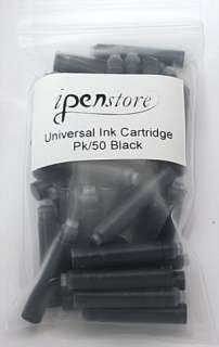 Pack/50 Universal Fountain Pen Ink Cartridges BLACK  