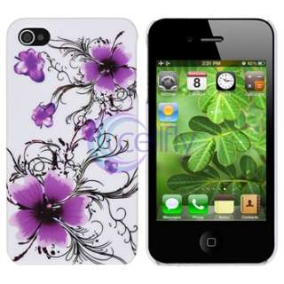 Flower Hard Case Cover for Verizon Sprint iPhone 4 4G 4S White Purple 