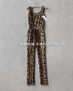   Fashion Sexy Brown Grays Leopard Pattern Womens Summer Jumpsuits D4