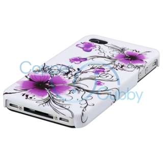 Purple White Flower Hard Case+Privacy LCD Pro for iPhone 4 4G 4S 4GS 