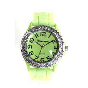 HOT Geneva Mint Green Ceramic Look Silicone Fashion Watch with Crystal 
