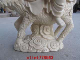 Classic Collection White porcelain Ride Kirin Kwan Yin Statues  