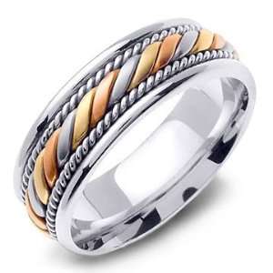   14K Tri Color Twisted Rope White Gold Wedding Band Ring Jewelry